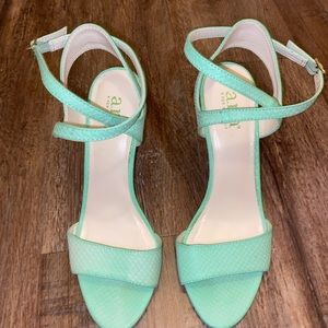 Green-blue strappy heels
